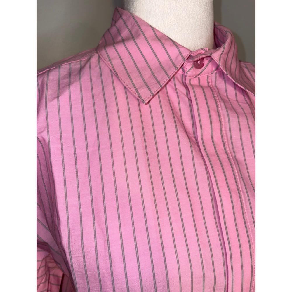 Self Contrast Pink Striped Back Cutout oversized Button Down Shirt 100% Cotton - Picture 2 of 9